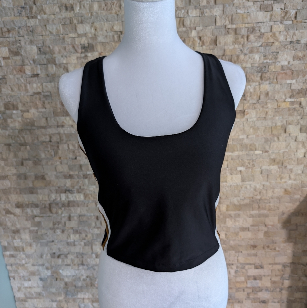 Sage Collective Black Colorblock Side Stripe Racerback Sports Bra Crop Top Sz L - Picture 7 of 9